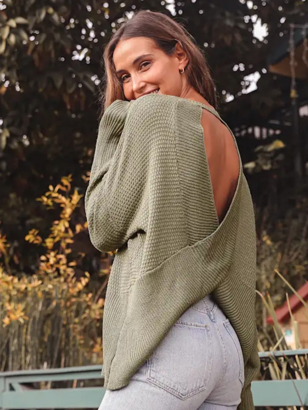 Sage Green Crossover Open Back Sweater